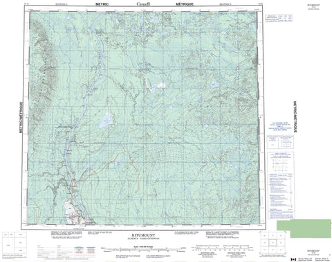 074E Bitumount Canadian topographic map, 1:250,000 scale