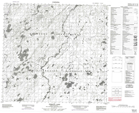 074G16 Timson Lake Canadian topographic map, 1:50,000 scale