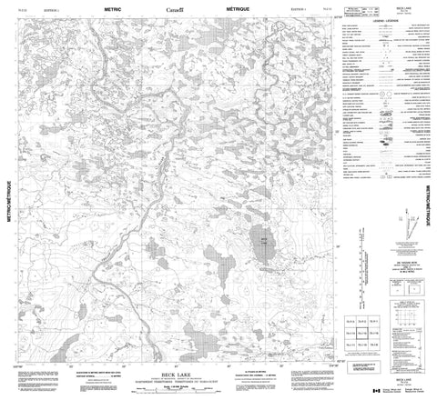 075I15 Beck Lake Canadian topographic map, 1:50,000 scale