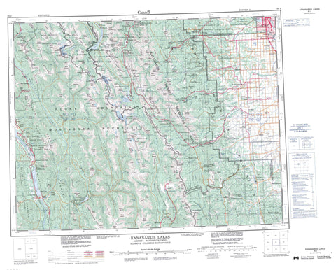 082J Kananaskis Lakes Canadian topographic map, 1:250,000 scale