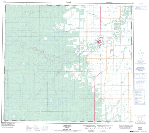 084C13 Manning Canadian topographic map, 1:50,000 scale