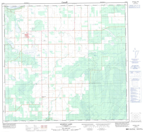 084K01 Mustus Lake Canadian topographic map, 1:50,000 scale