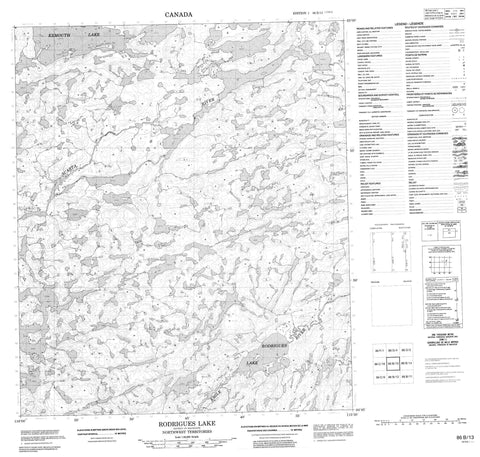 086B13 Rodrigues Lake Canadian topographic map, 1:50,000 scale