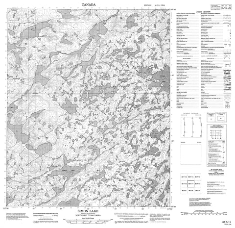 086F11 Simon Lake Canadian topographic map, 1:50,000 scale