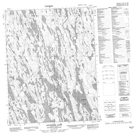 086O01 Ataniriik Lake Canadian topographic map, 1:50,000 scale