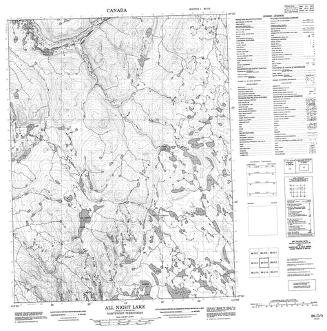 086O03 All Night Lake Canadian topographic map, 1:50,000 scale