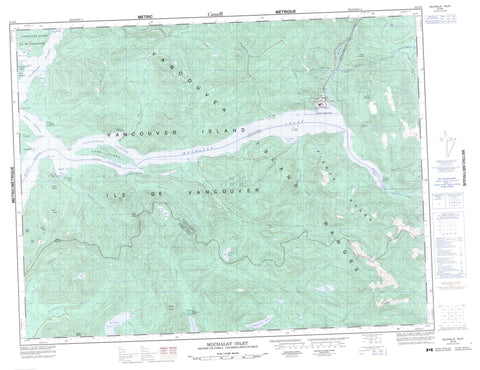092E09 Muchalat Inlet Canadian topographic map, 1:50,000 scale