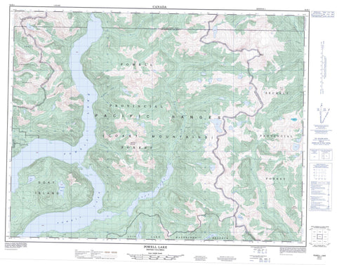 092K01 Powell Lake Canadian topographic map, 1:50,000 scale