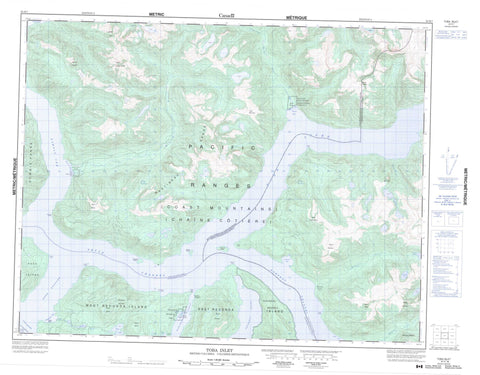 092K07 Toba Inlet Canadian topographic map, 1:50,000 scale