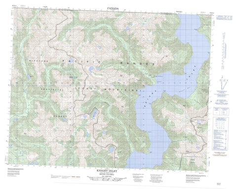 092K13 Knight Inlet Canadian topographic map, 1:50,000 scale