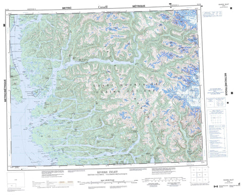 092M Rivers Inlet Canadian topographic map, 1:250,000 scale