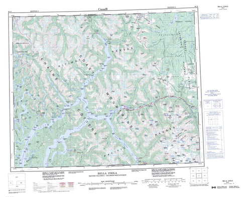 093D Bella Coola Canadian topographic map, 1:250,000 scale