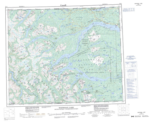 093E Whitesail Lake Canadian topographic map, 1:250,000 scale