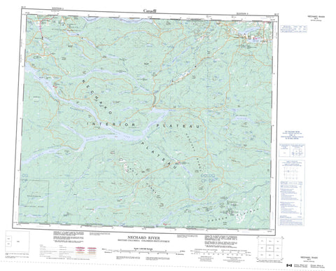093F Nechako River Canadian topographic map, 1:250,000 scale