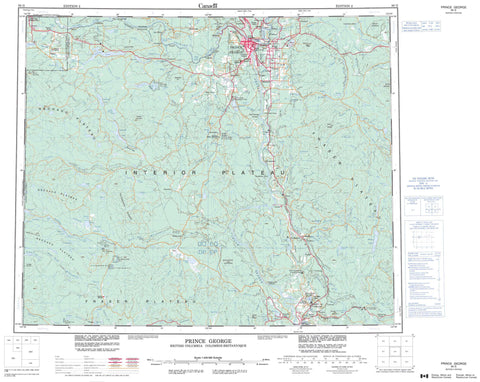 093G Prince George Canadian topographic map, 1:250,000 scale
