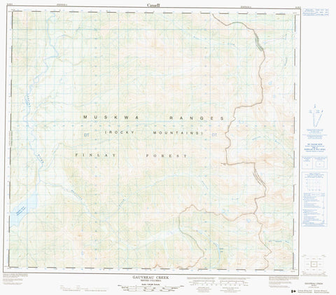 094B05 Gauvreau Creek Canadian topographic map, 1:50,000 scale