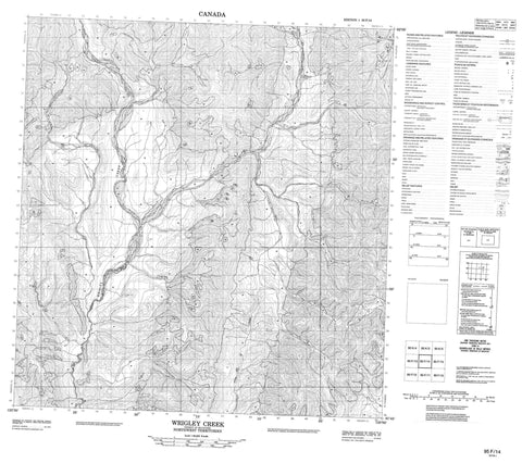 095F14 Wrigley Creek Canadian topographic map, 1:50,000 scale