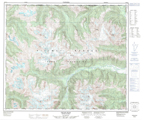 103I14 Oscar Peak Canadian topographic map, 1:50,000 scale