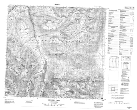 104G11 Yehiniko Lake Canadian topographic map, 1:50,000 scale