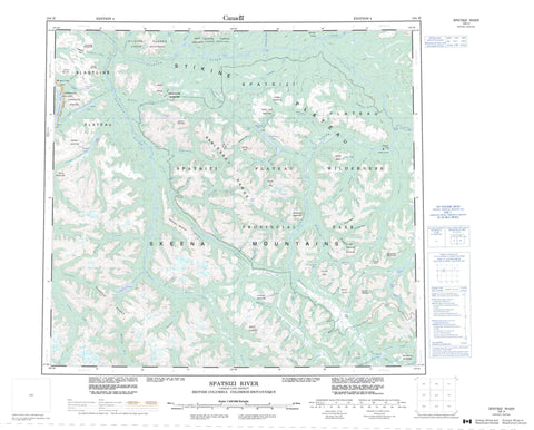 104H Spatsizi River Canadian topographic map, 1:250,000 scale