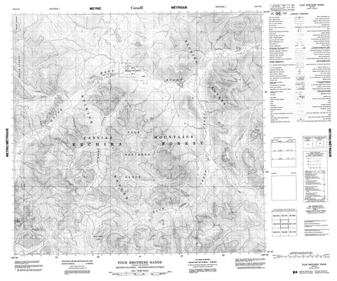 104I16 Four Brothers Range Canadian topographic map, 1:50,000 scale