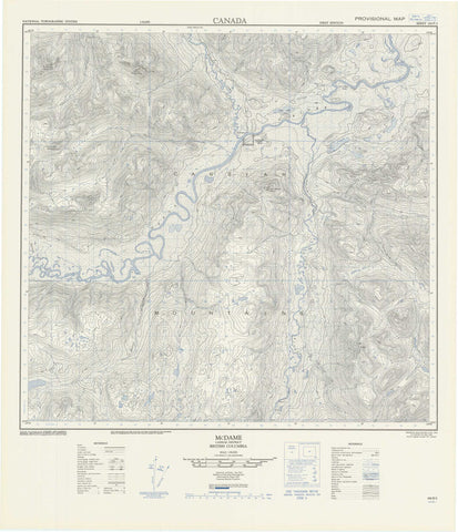 104P03 Mcdame Canadian topographic map, 1:50,000 scale