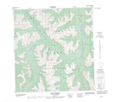 105F11 Pony Creek Canadian topographic map, 1:50,000 scale