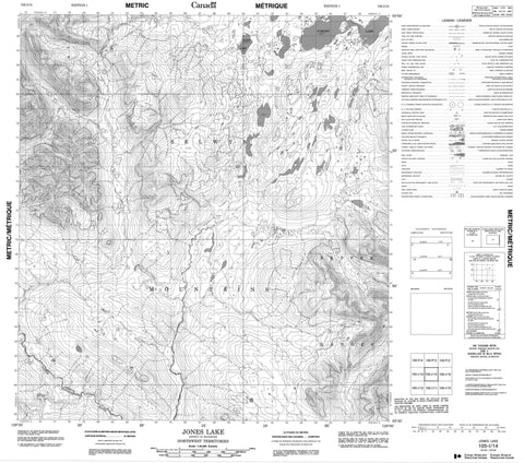 105I14 Jones Lake Canadian topographic map, 1:50,000 scale