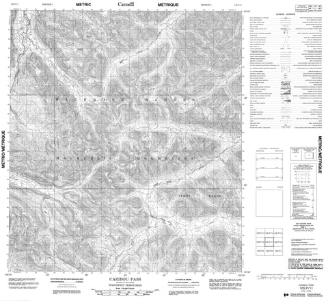 105P11 Caribou Pass Canadian topographic map, 1:50,000 scale