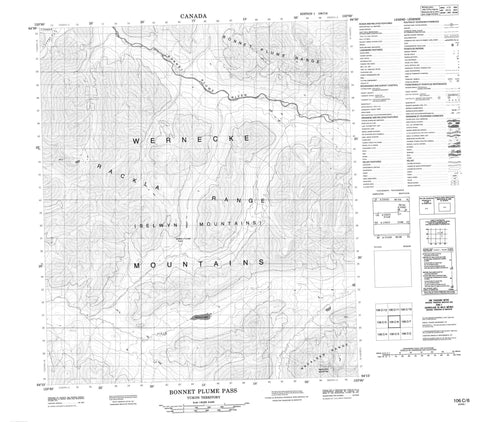 106C06 Bonnet Plume Pass Canadian topographic map, 1:50,000 scale