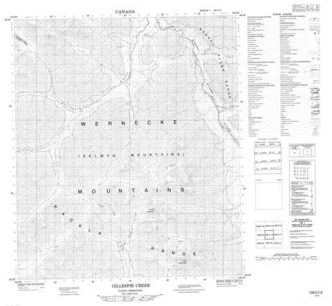 106C12 Gillespie Creek Canadian topographic map, 1:50,000 scale