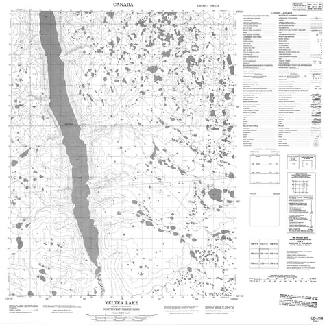 106I14 Yeltea Lake Canadian topographic map, 1:50,000 scale