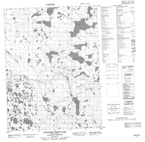 106N10 Wounded Bear Lake Canadian topographic map, 1:50,000 scale