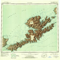 Unalaska Alaska Historical topographic map, 1:250000 scale, 1 X 2 Degree, Year 1951