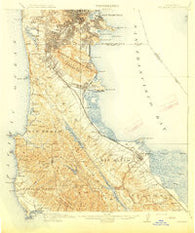 San Mateo California Historical topographic map, 1:62500 scale, 15 X 15 Minute, Year 1915