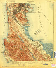 San Mateo California Historical topographic map, 1:62500 scale, 15 X 15 Minute, Year 1915