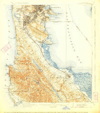 San Mateo California Historical topographic map, 1:62500 scale, 15 X 15 Minute, Year 1915
