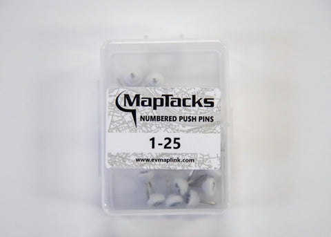 Buy map Map Push Pins, White, Numbered 1-25