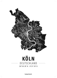 Buy map Köln, Designposter, Hochglanz-Fotopapier = Cologne, wall map, high-gloss photo paper
