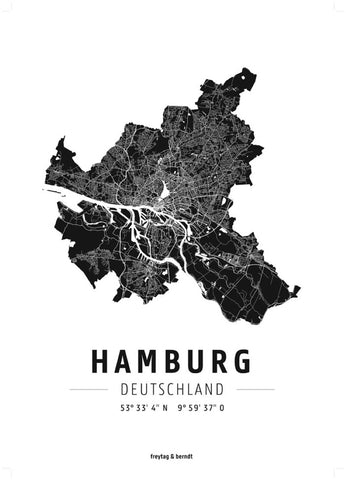 Buy map Hamburg, Designposter, Hochglanz-Fotopapier = Hamburg, wall map, high-gloss photo paper