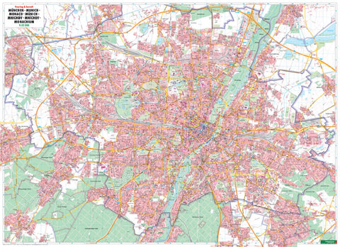 Buy map München, Stadtplan 1:22.500, Poster, Plano in Rolle = Munich, city map 1:22,500, wall map, flat