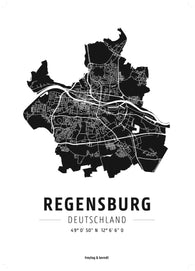 Buy map Regensburg, Designposter, Hochglanz-Fotopapier = Regensburg, wall map, high-gloss photo paper