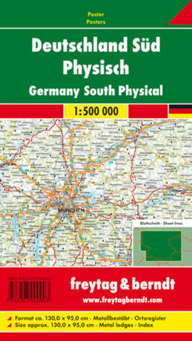 Buy map Deutschland Süd physisch, 1:500.000, Poster metallbestäbt = Germany South physical, 1:500,000, wall map with metal bars