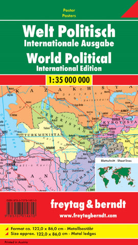 Buy map World political, international, 1:35,000,000, wall map metal bars wall map