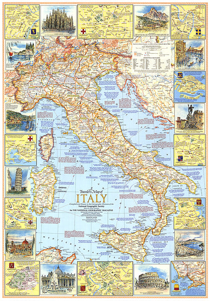 Buy map 1970 Travelers Map of Italy