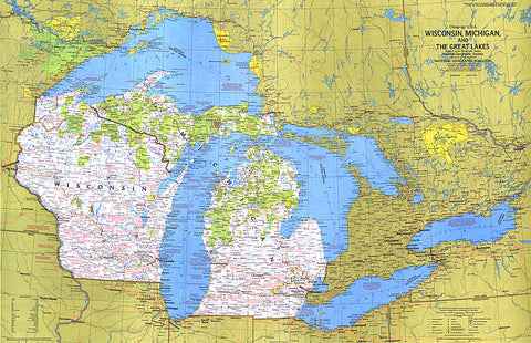 Buy map 1973 Close-up USA, Wisconsin, Michigan, and the Great Lakes Map
