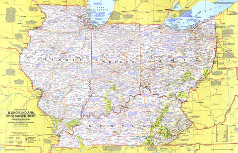 Buy map 1977 Close-up USA, Illinois, Indiana, Ohio, Kentucky