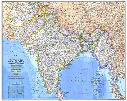 Buy map 1984 South Asia With Afghanistan and Burma Map