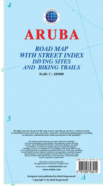 Buy map Aruba : road map with street index diving sites and biking trails