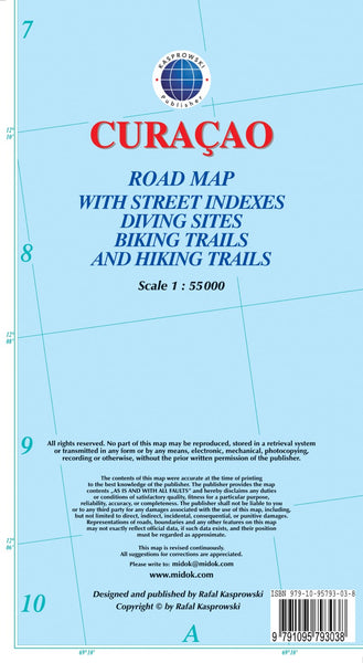 Buy map Curaçao : road map with street indexes diving sites biking trails and hiking trails
